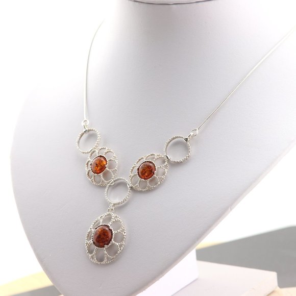 Sterling silver necklace, silver necklace with natural Baltic amber - Picture 2 of 12